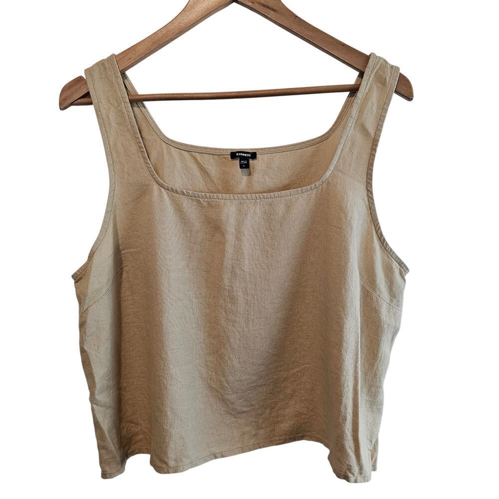 Express Linen Tank Top Womens Lg Tan Boho Summer Neutral Resort Festival New
